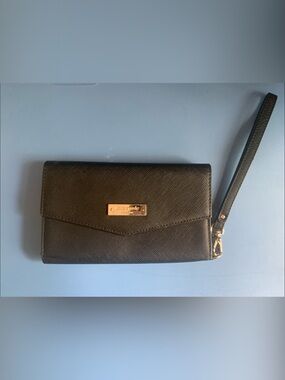 kate spade | Black Saffiano Wristlet Envelope Wallet Clutch with Gold Hardware